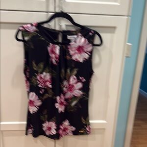Calvin Klein Fitted Pink Floral Sleeveless Blouse